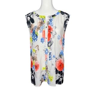CeCe XL Floral Sleeveless Blouse – Multicolor Button Front